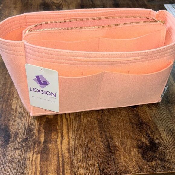 NWT Lexsion designer purse bag organizer w/wristlet detach felt pink tote - Picture 3 of 6